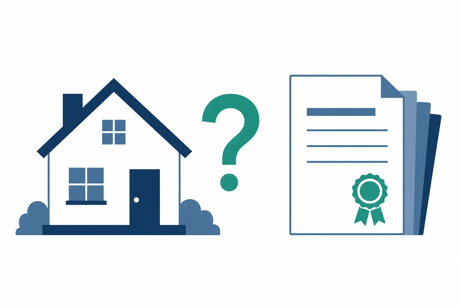 Ilustración: casa junto a documentos con signo de interrogación